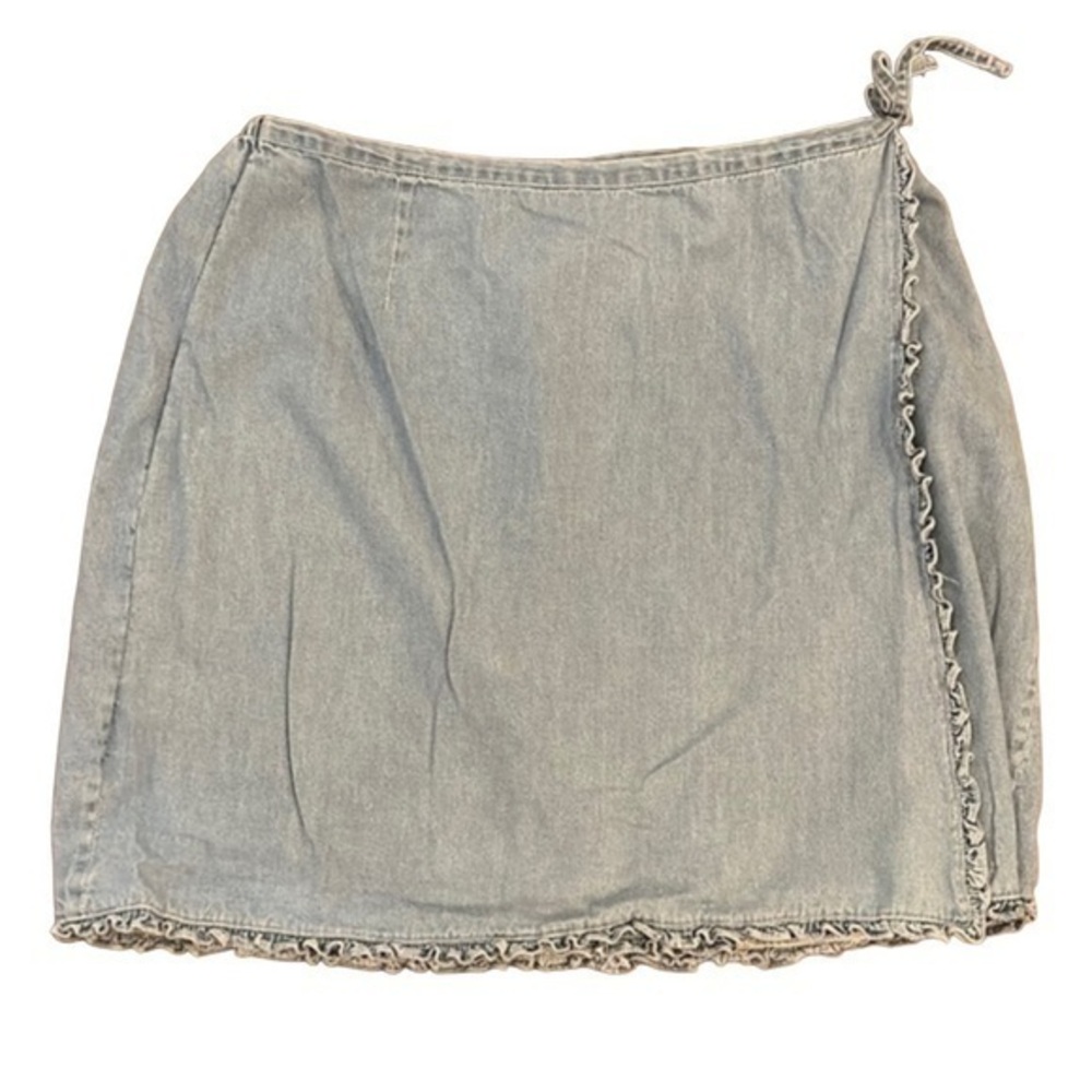 VICTORIA JONES Wrap Around Ruffle Denim Chambray Skirt Lightweight‎ Size 1X